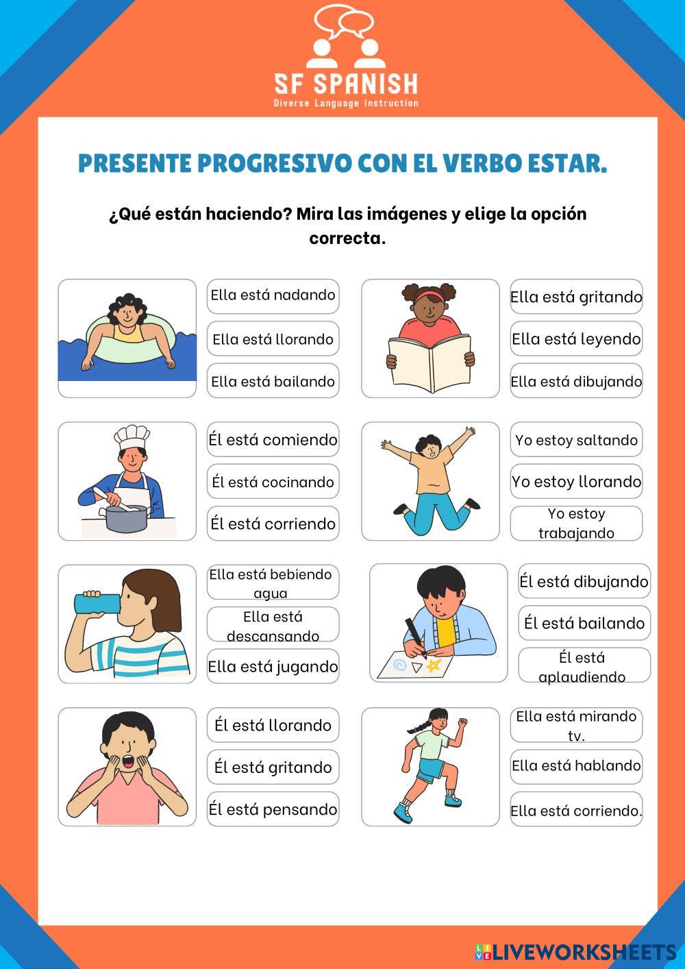 Presente progresivo con el verbo estar Live Worksheets