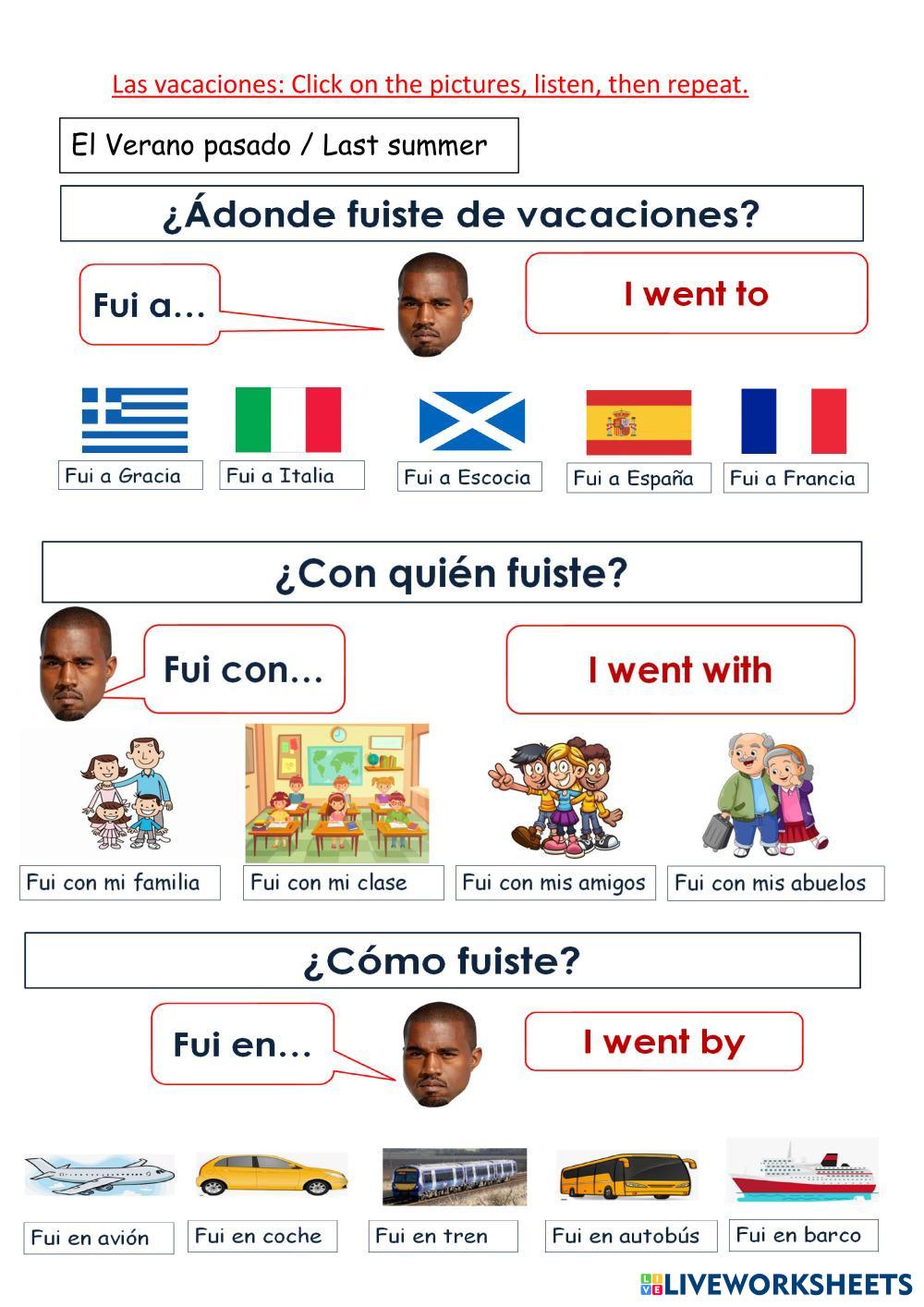 Las vacaciones 1 | Live Worksheets