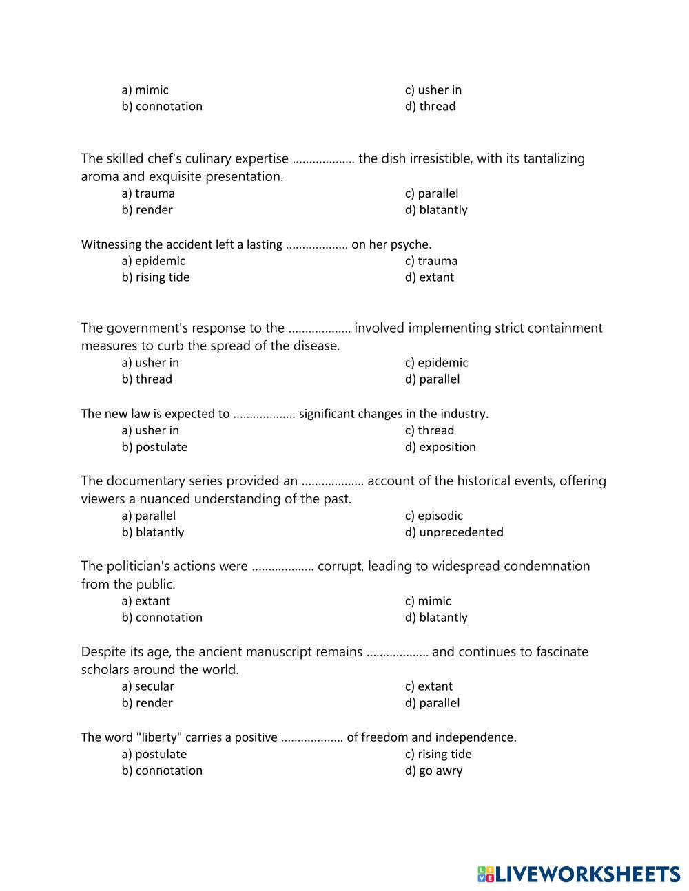 VOCAB TEST Live Worksheets