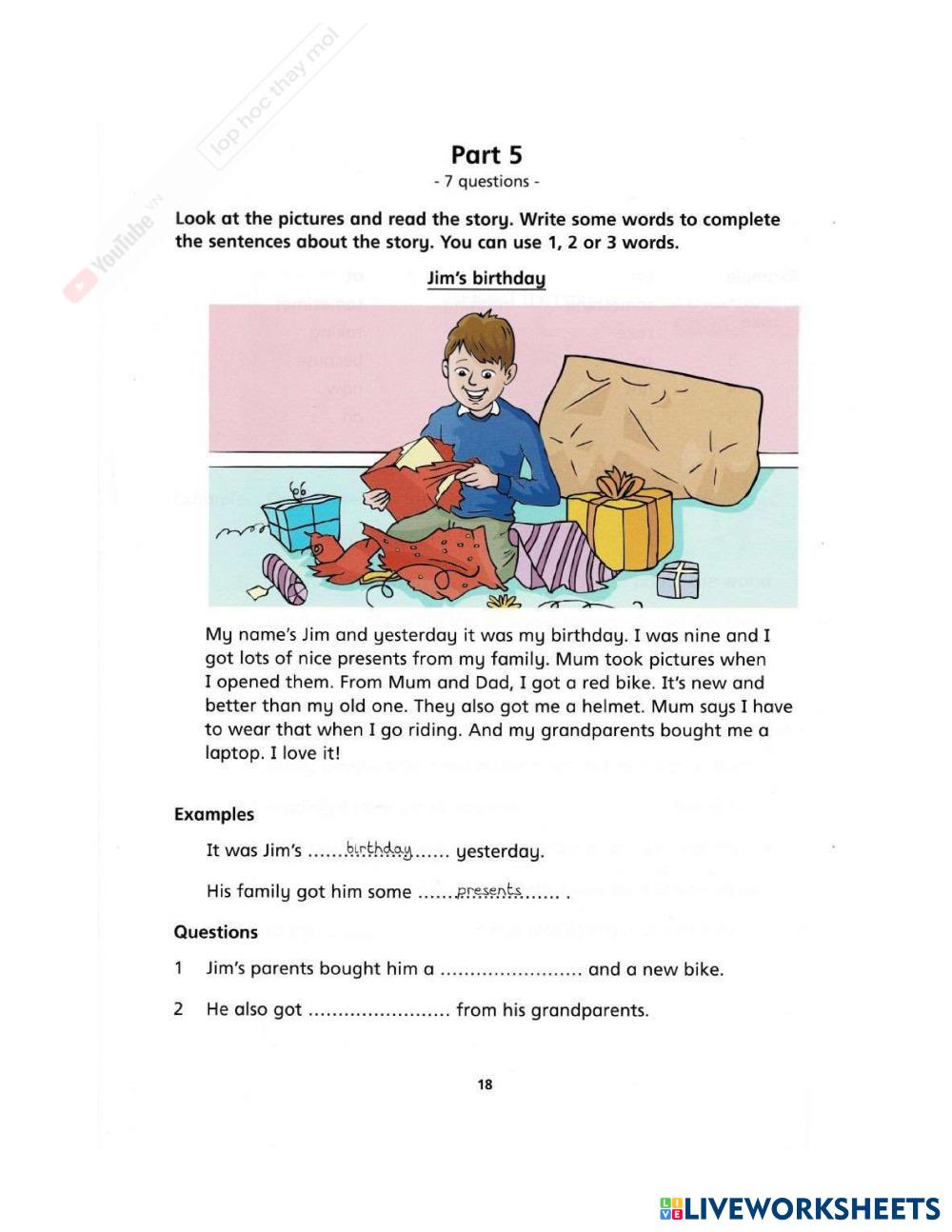Movers Oxford - Reading & Writing - Test 1 - Part 5 | Live Worksheets