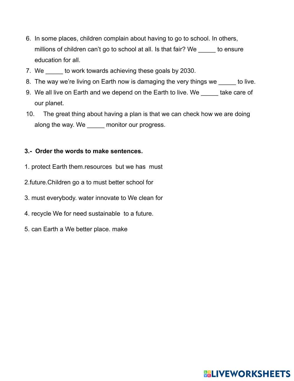 sustainable dev Free Interactive Worksheets 7646306