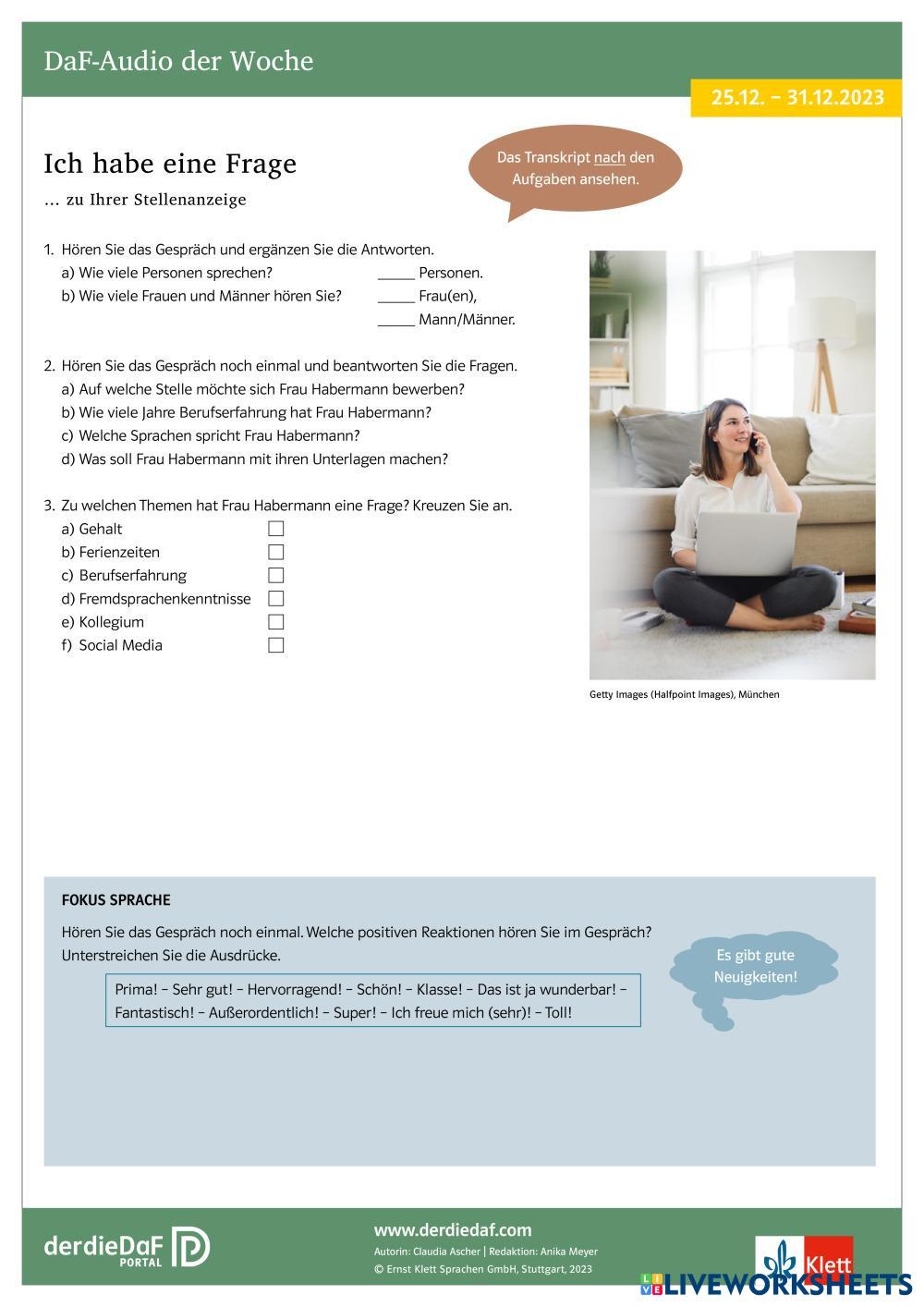 Ich habe eine Frage... Live Worksheets