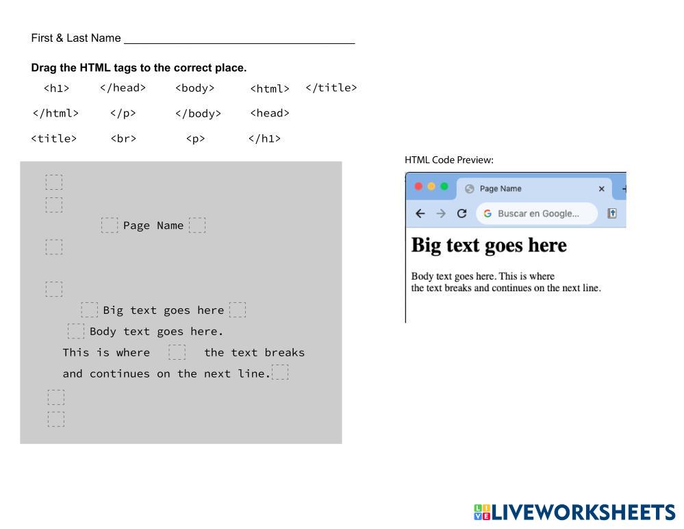 Basic HTML Structure | Live Worksheets