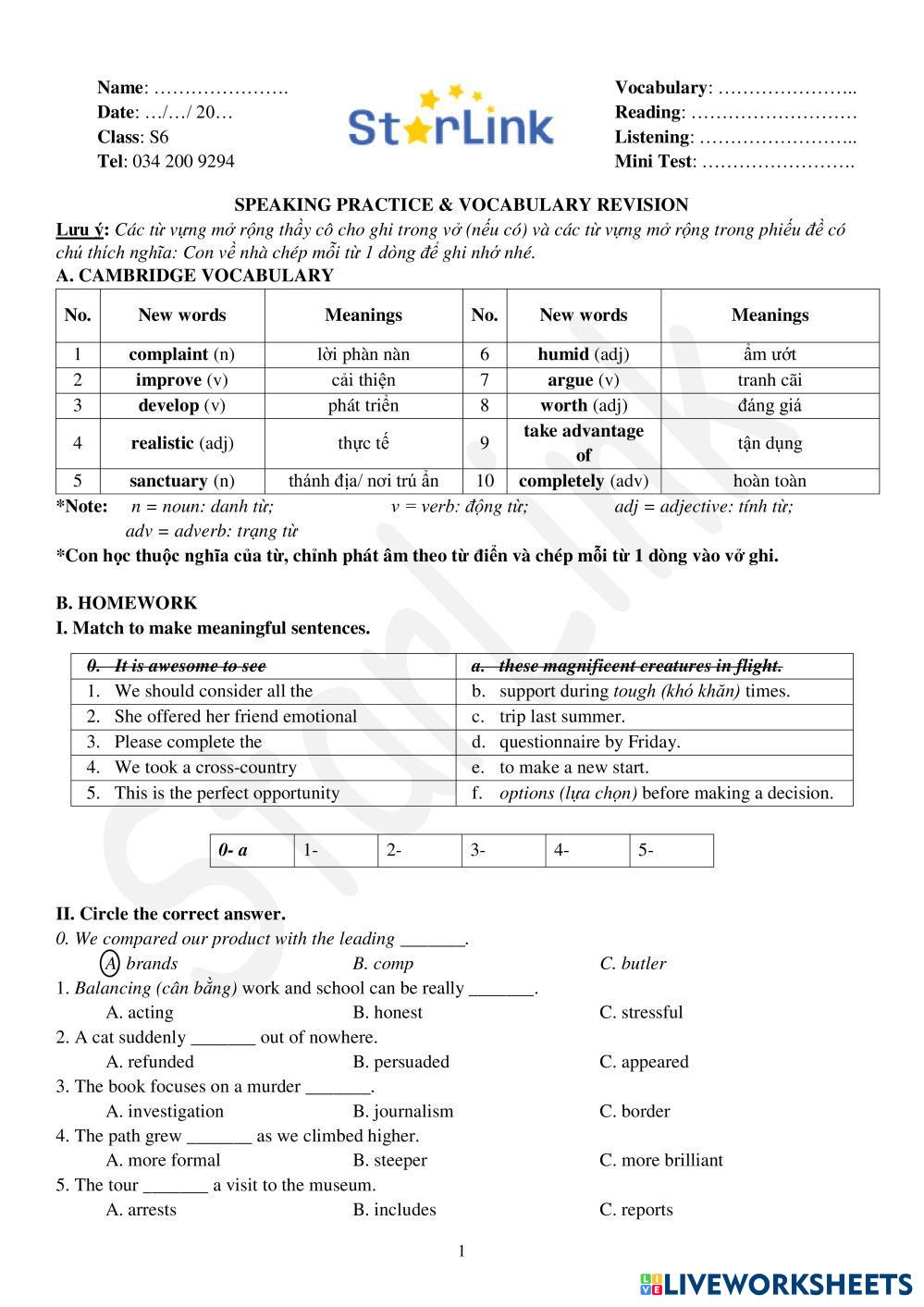 Foreign Teacher S6 W34 new SPEAKING PRACTICE VOCABULARY REVISION