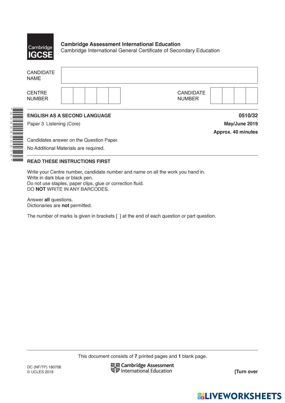 Igcse Listening Core Live Worksheets Igcse Listening Core Live Worksheets