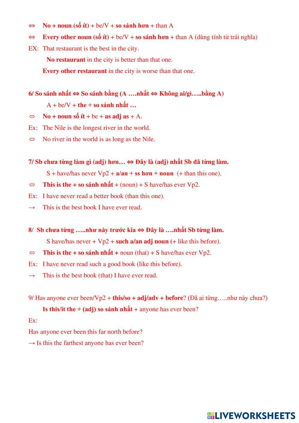 7676493 | B2 Comparisons Rewrite the sentences | Nguyễn