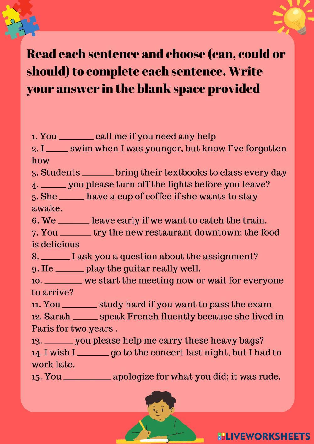 7678246 | Modal verbs (Can, could and should) | Jhon