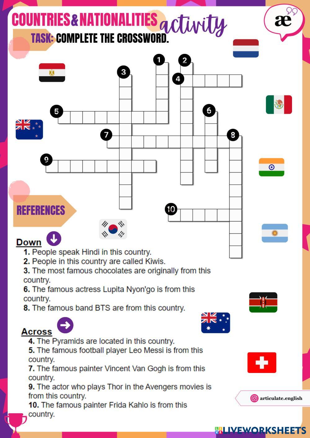 7681246 Countries Nationalities Crossword