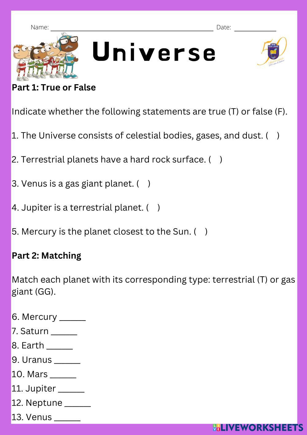 science universe worksheets