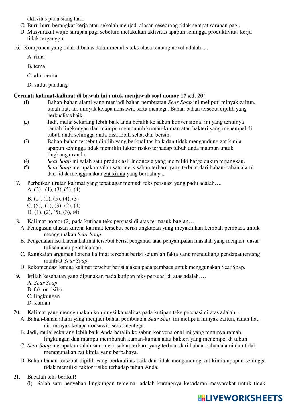 Soal Pat Bahasa Indonesia Kelas 8 Live Worksheets Soal Pat Bahasa Indonesia Kelas 8 Live Worksheets
