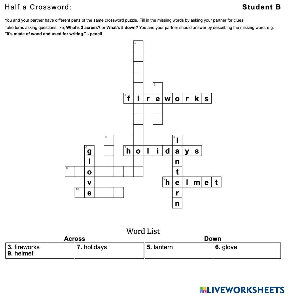 AS3 Review 5 ex 1 Crossword B Live Worksheets