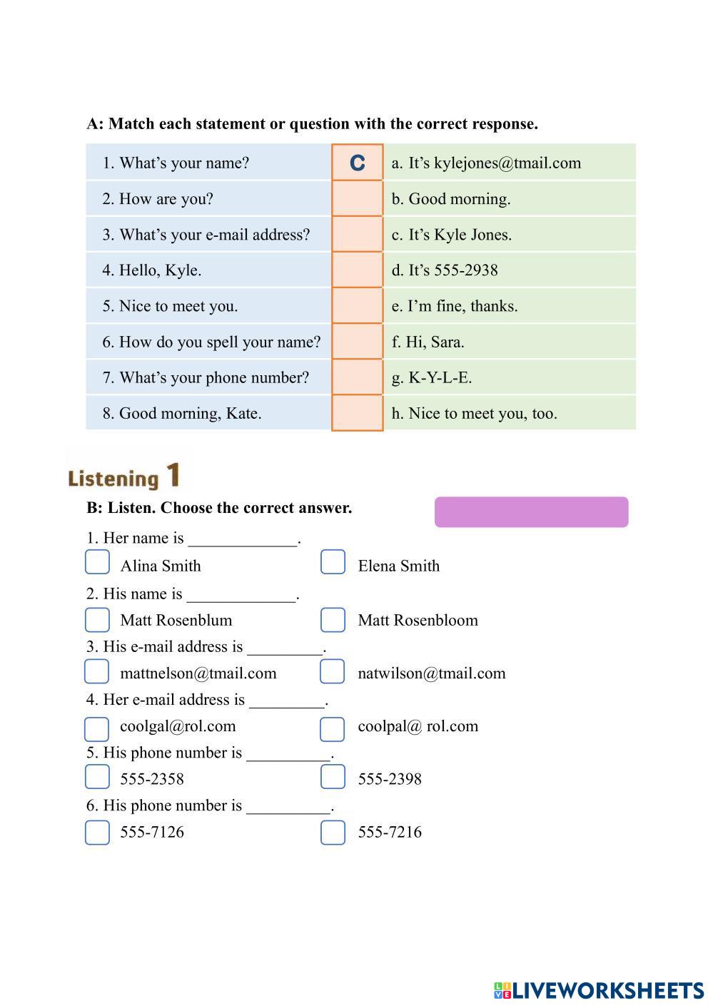 Introduction and name | Live Worksheets