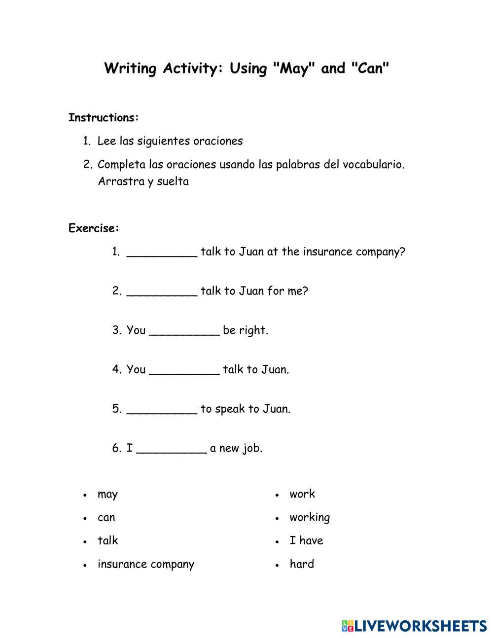 Writing Activity: Can / May | Celeste Anais Melgar