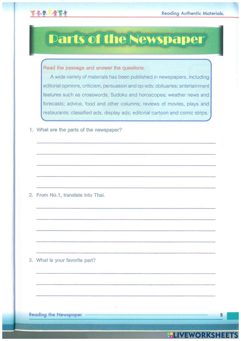 parts-of-the-newspaper-live-worksheets