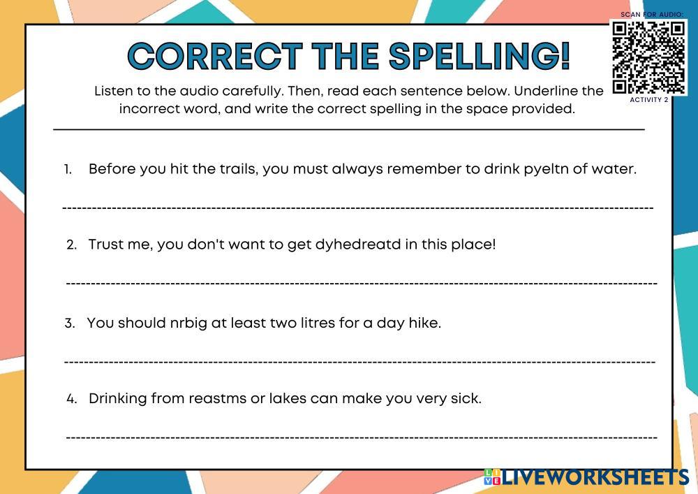 Correct The Spelling Live Worksheets