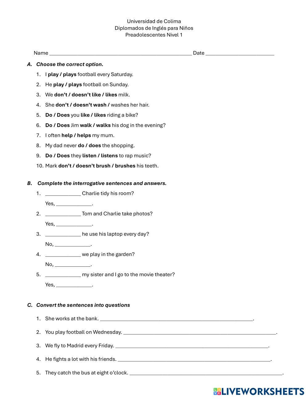 Preteens 1 unidades 5 6 live worksheets