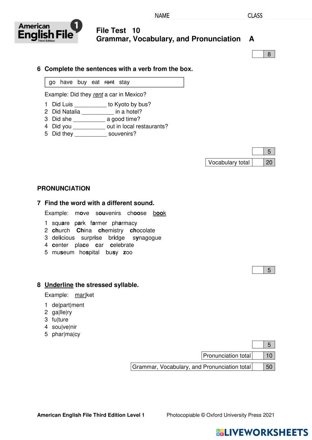 Quiz unit 10 live worksheets