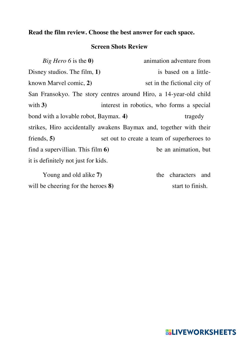 Read the film review and choose the correct answer Live Worksheets
