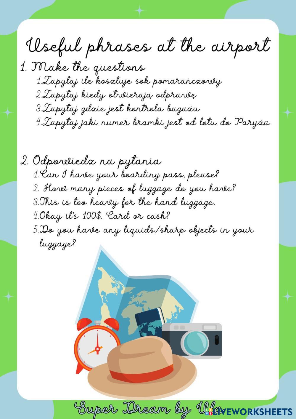 Kasia s english class useful phrases at the airport live worksheets