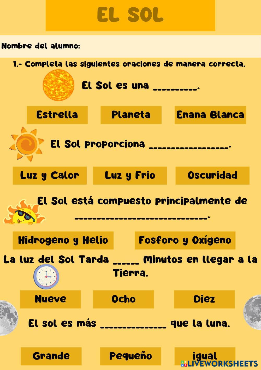 El sol y sus características | Live Worksheets