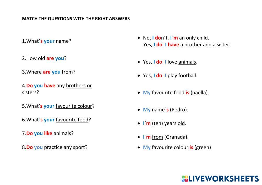 MATCHING PERSONAL INFORMATION | Live Worksheets