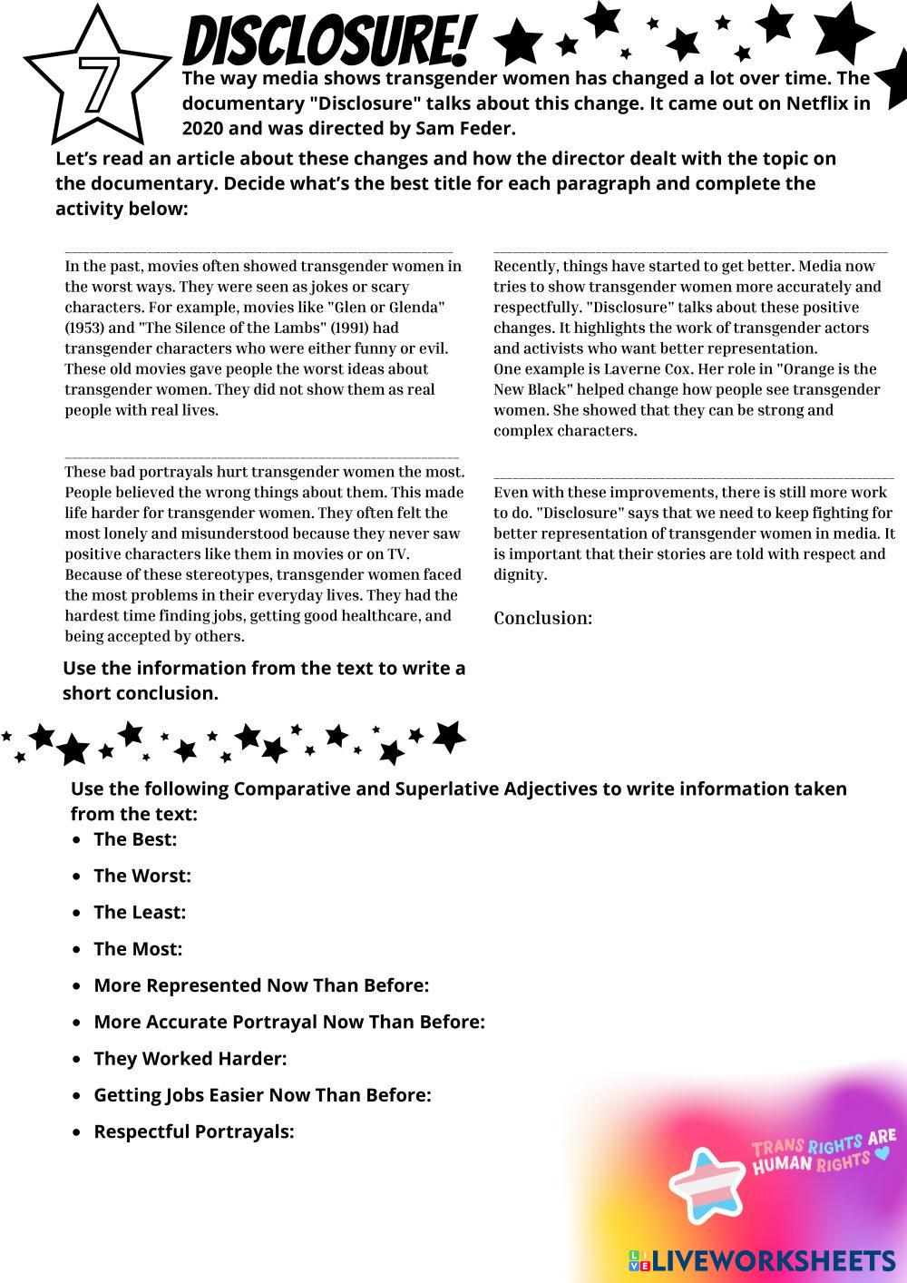 DISCLOSURE: TRANS WOMEN Live Worksheets