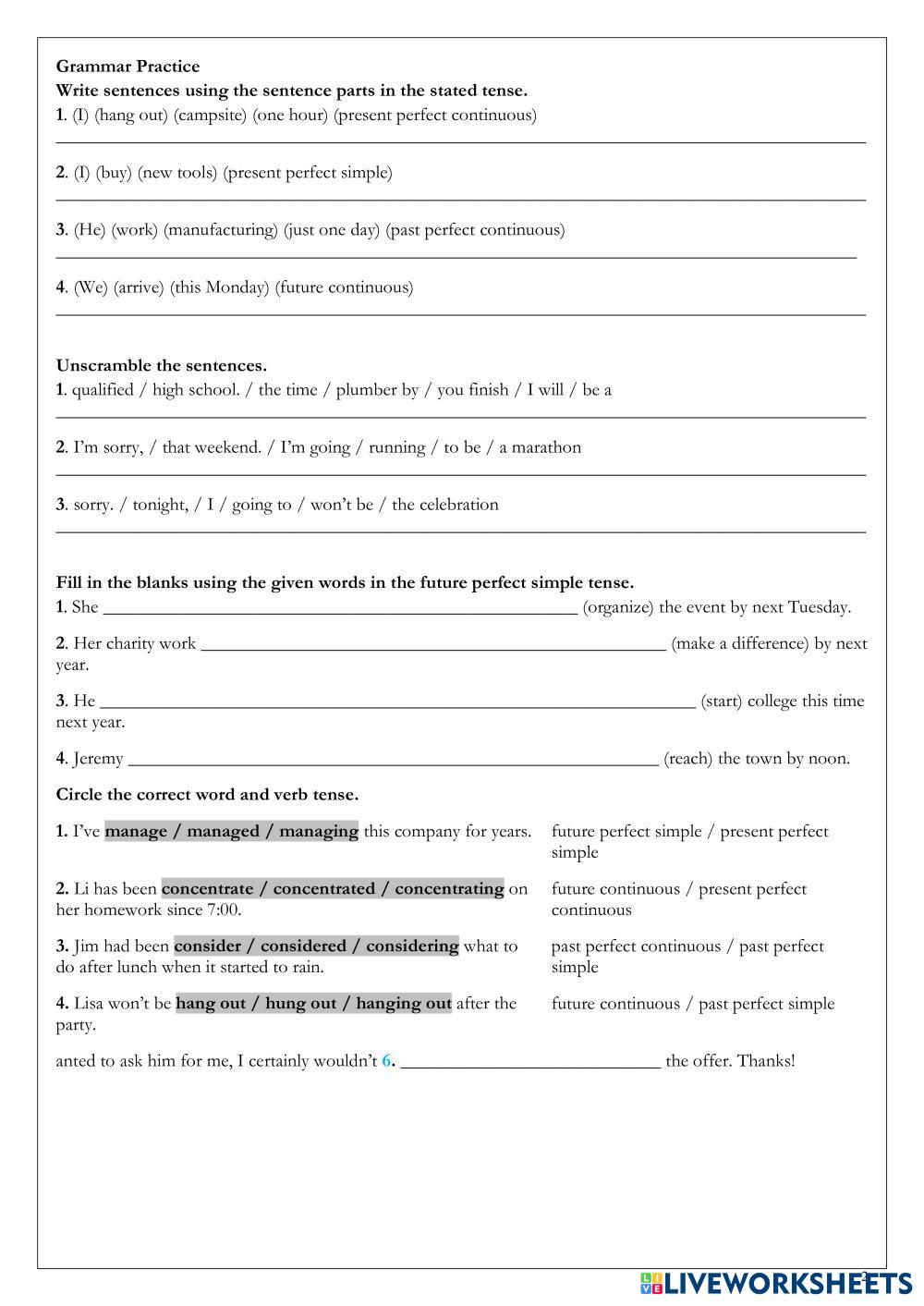 English Live Worksheets