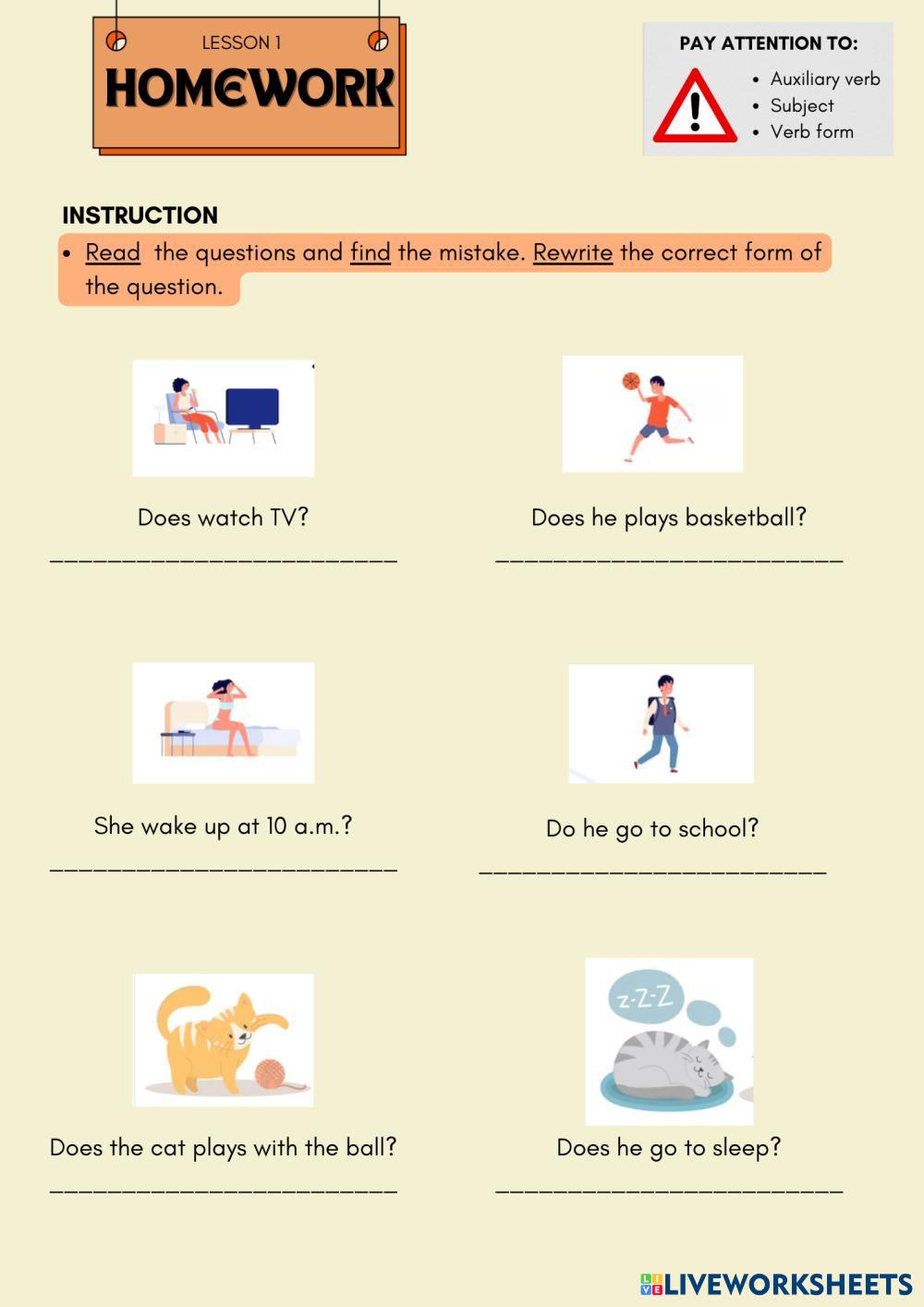 Present Simple Interrogative form Third person Live Worksheets