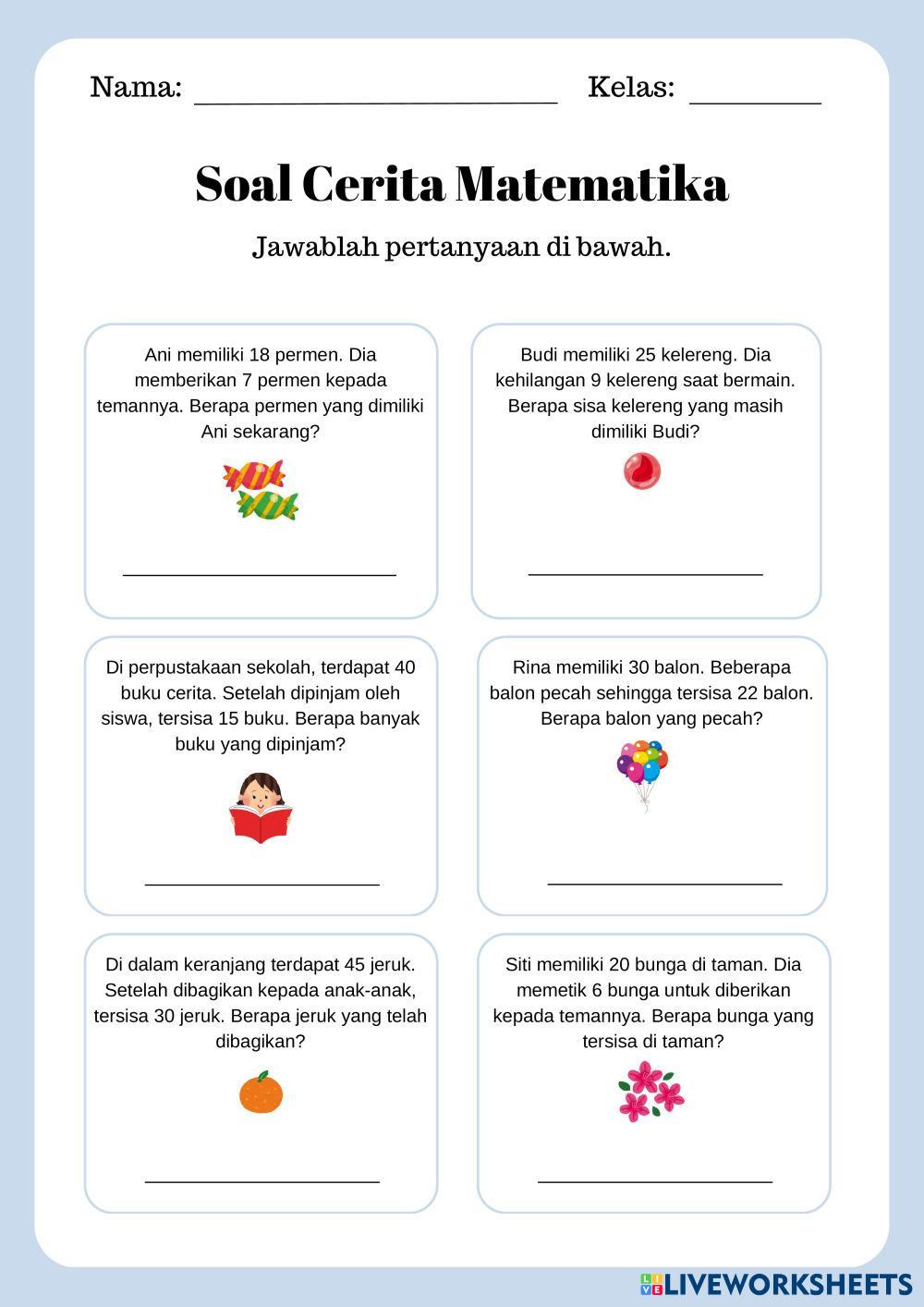 SOAL CERITA MAT… Free Interactive Worksheets 7793278