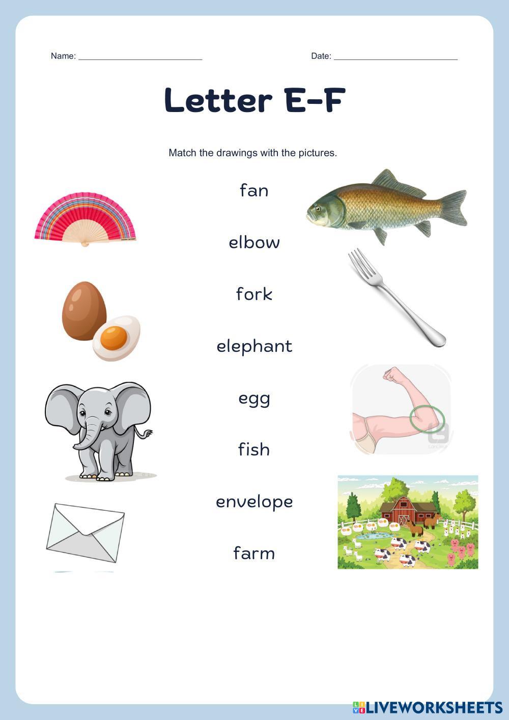 Letter E&F 7798989 | Ninh Thị Hường | Live Worksheets
