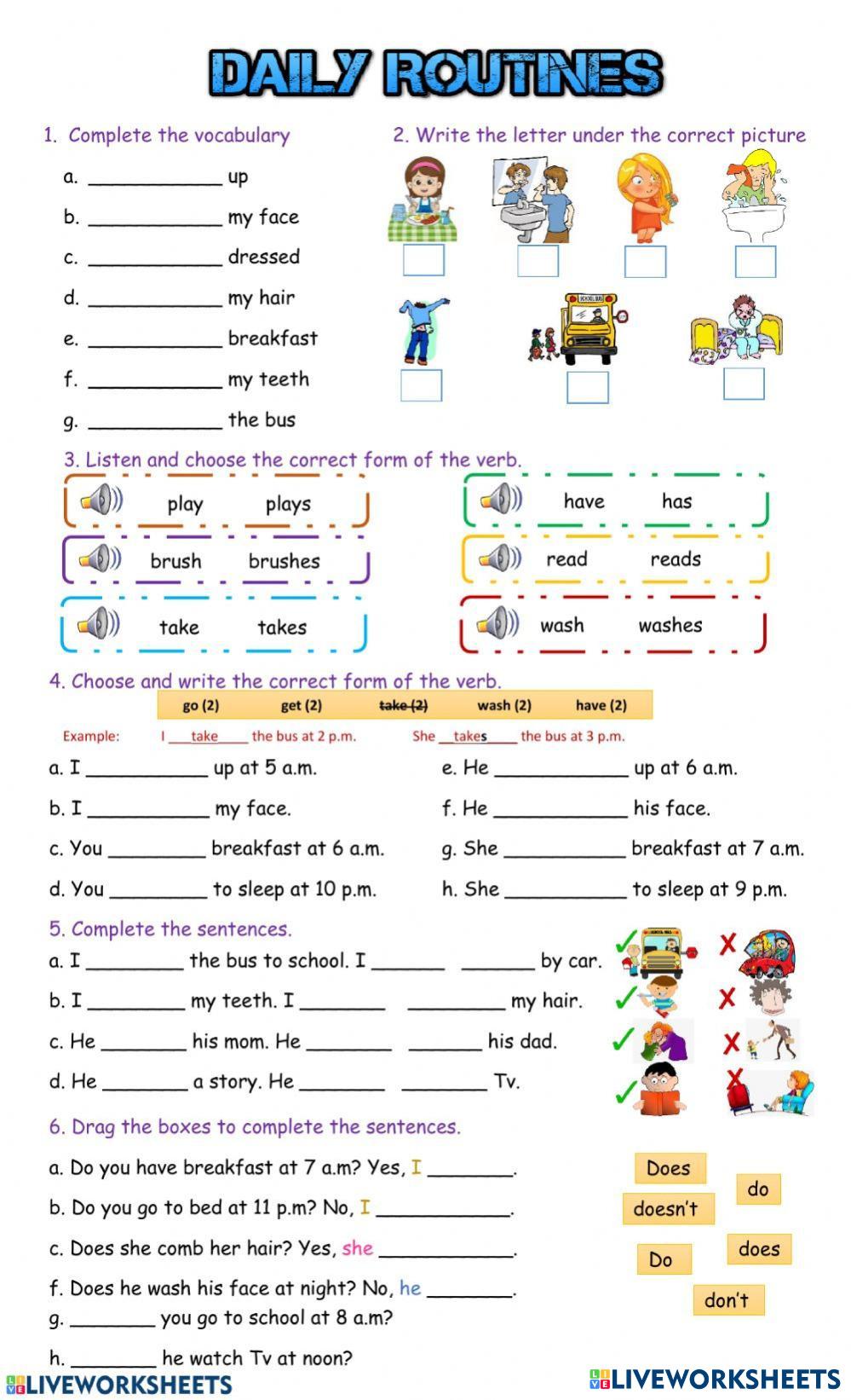 DAILY ROUTINES PRACTICE - SIMPLE PRESENT TENSE | Live Worksheets