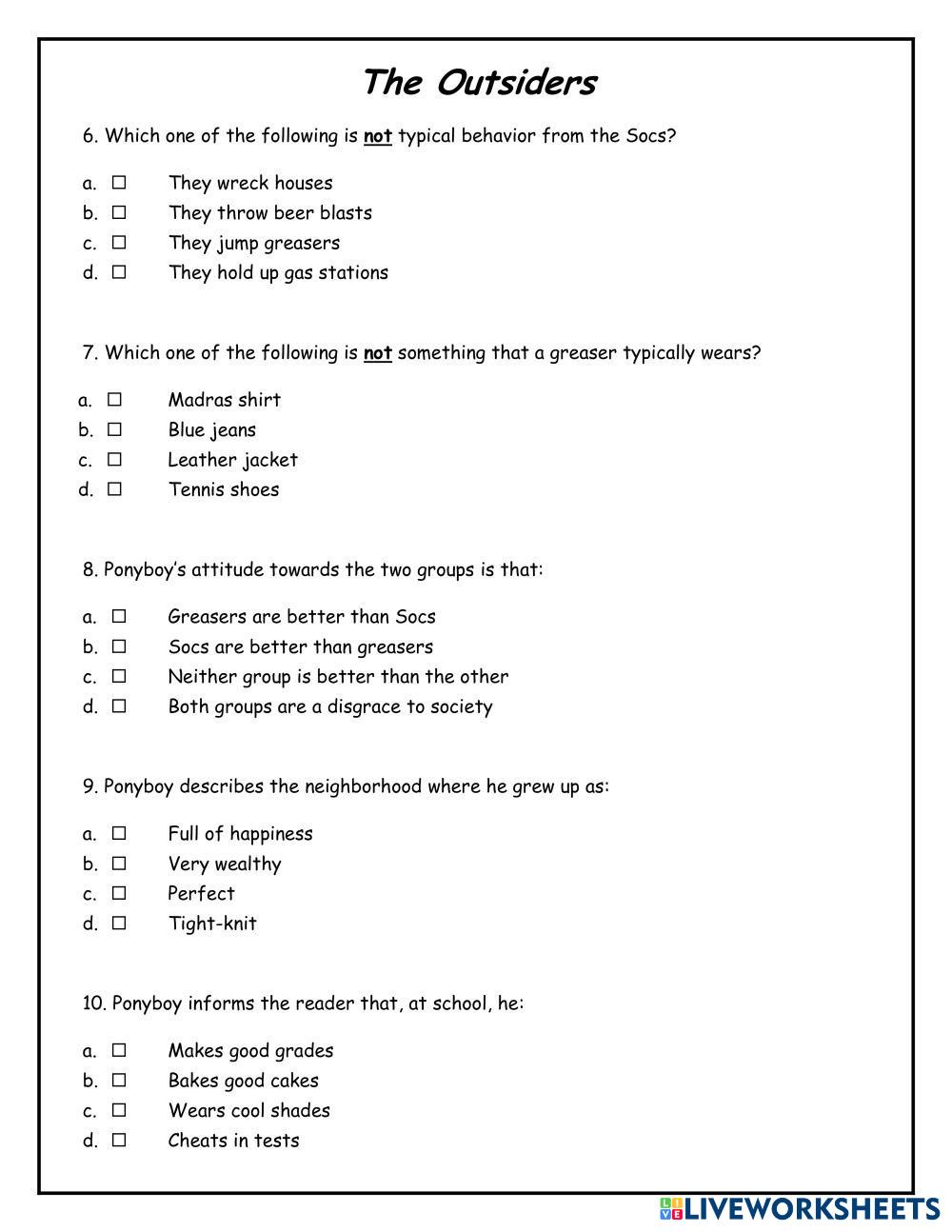 The Outsiders (… Free Interactive Worksheets 7810988