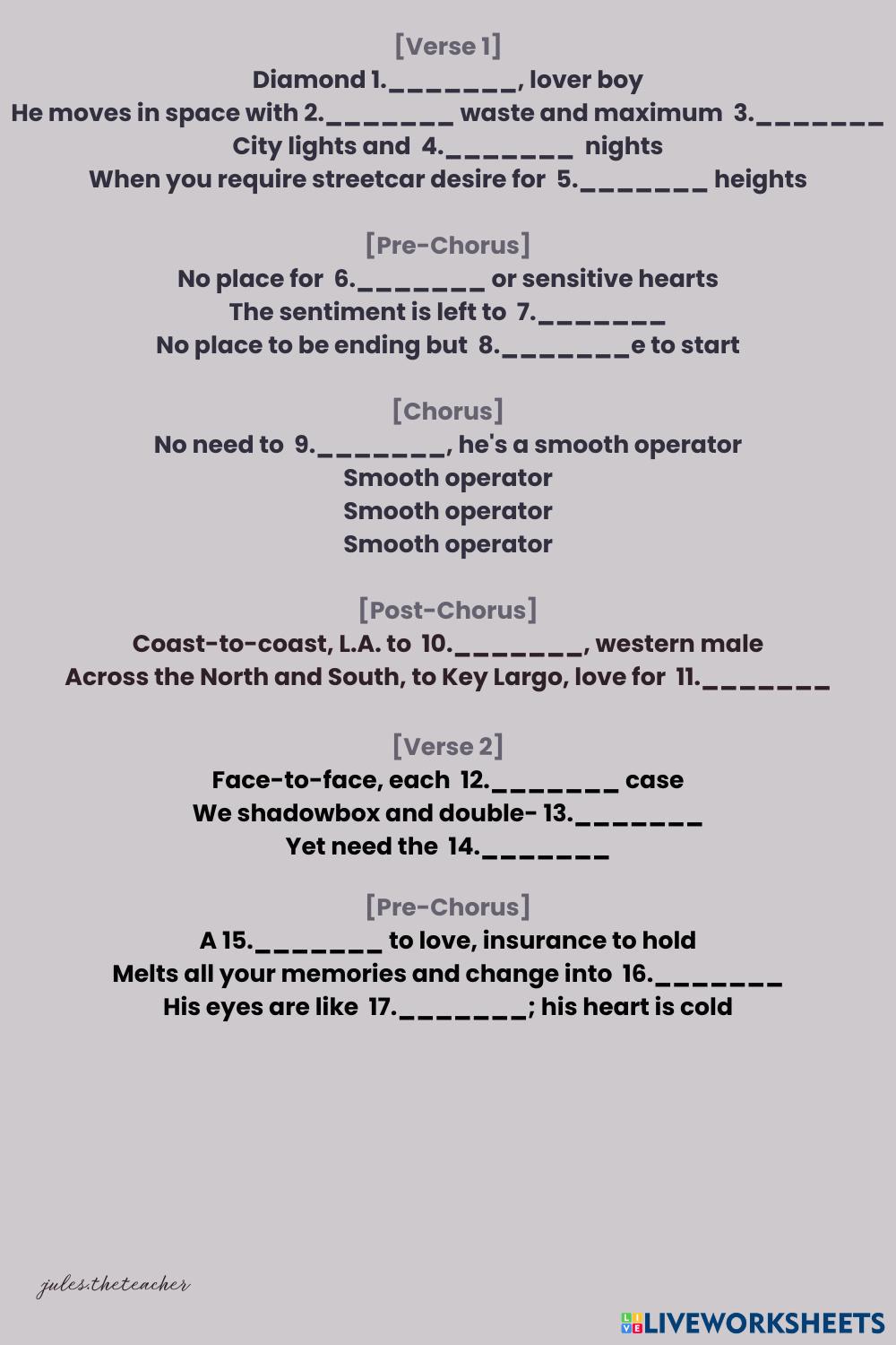 quot Smooth Operato ESL Worksheets 8250870