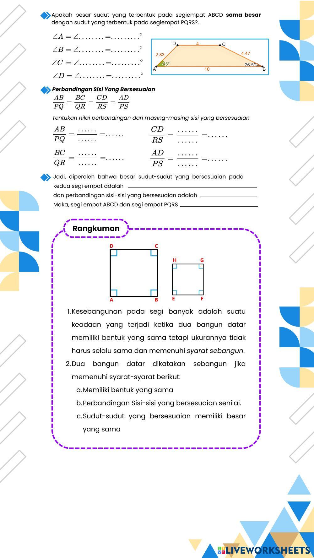 Kesebangunan Se Math Worksheets 8084384