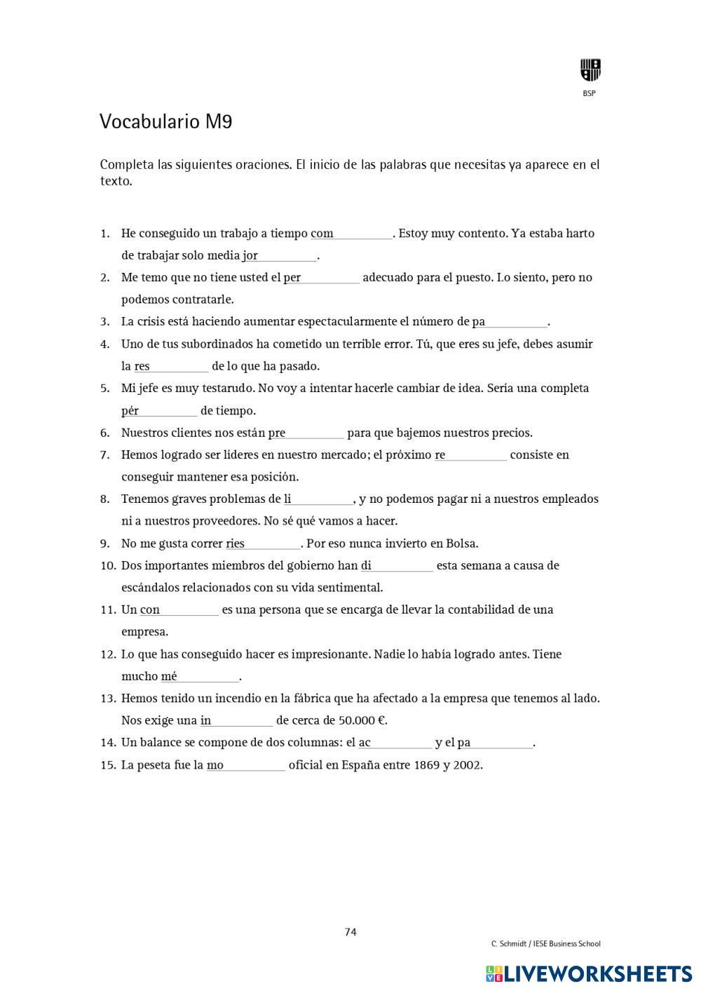 Voc M9 25 p 74 Free Interactive Worksheets 8115372