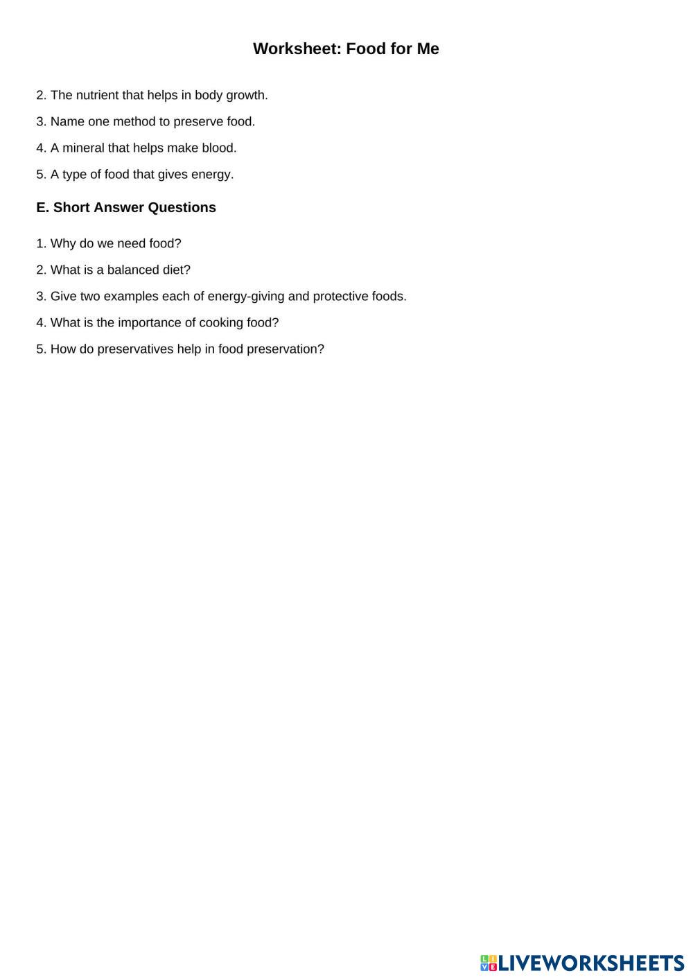 food | Science Worksheets | 8120935