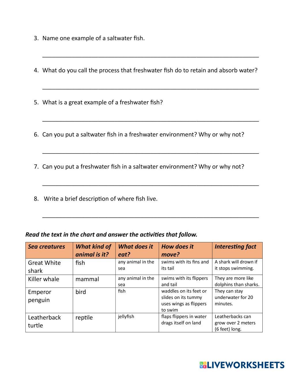 Underwater Life | English Language Worksheets | 8121966