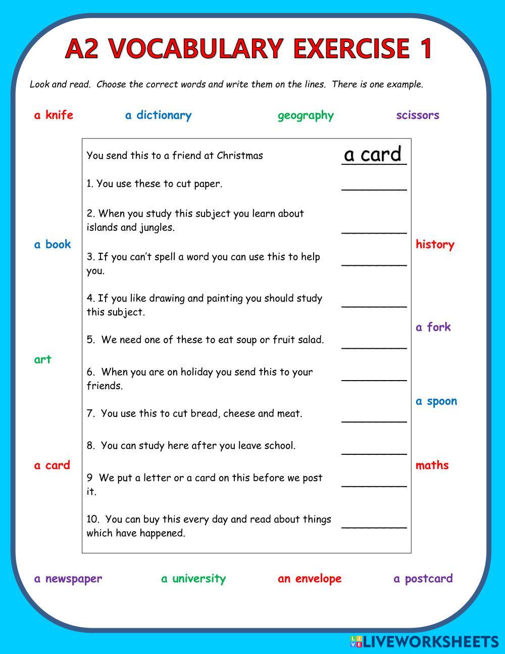 A2 Vocabulary E… ESL Worksheets 7021499