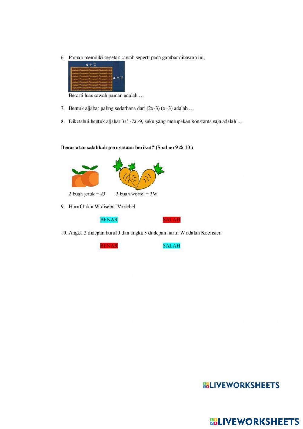 LATIHAN AL JABAR | Math Worksheets | 8138526