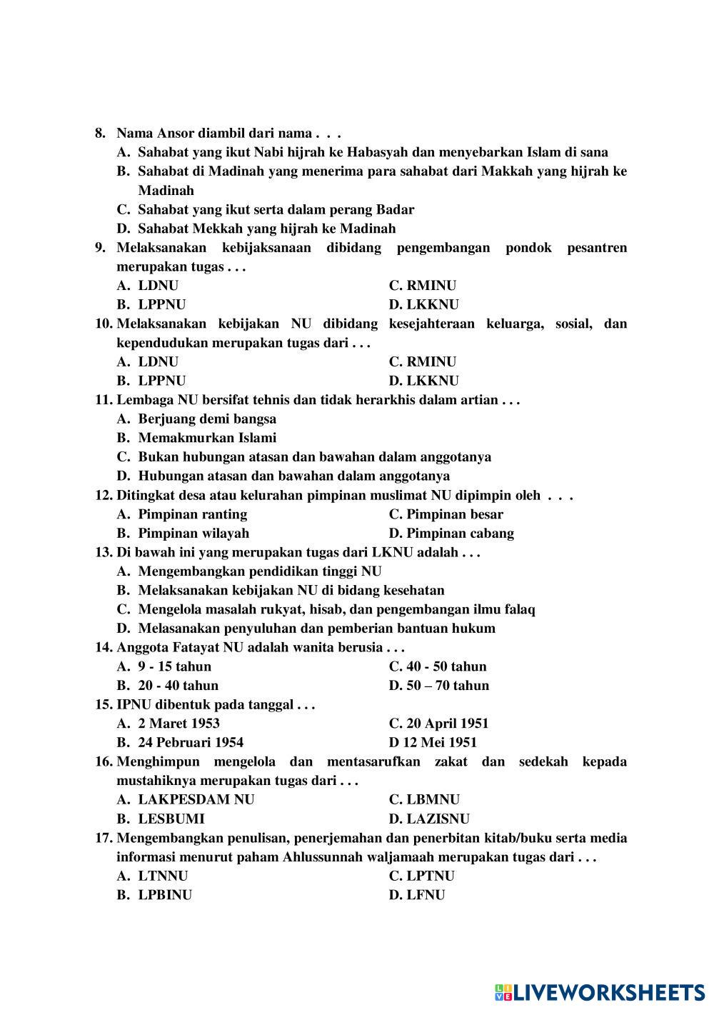 ASWAJA Science Worksheets 8144961