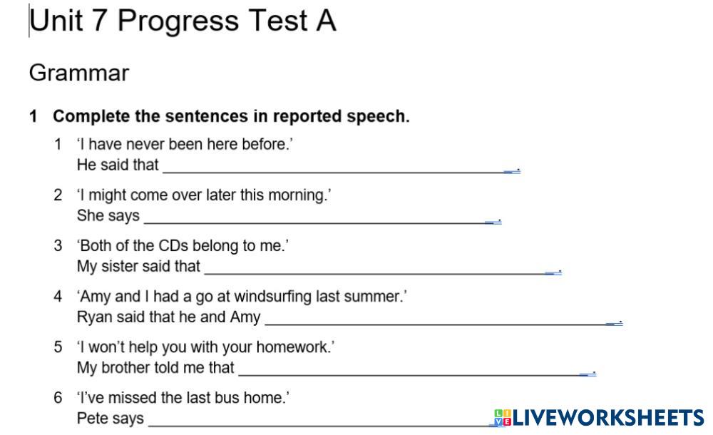 Unit 7 Progress Test A Answers - Unit 7 Progress… | English Language Worksheets | 8169887