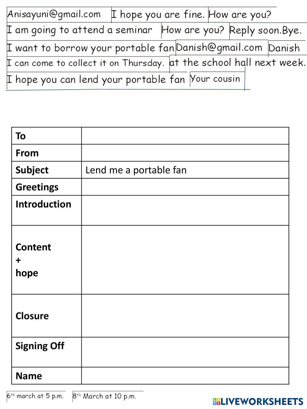 Email template 4 Language Arts Worksheets 8194341