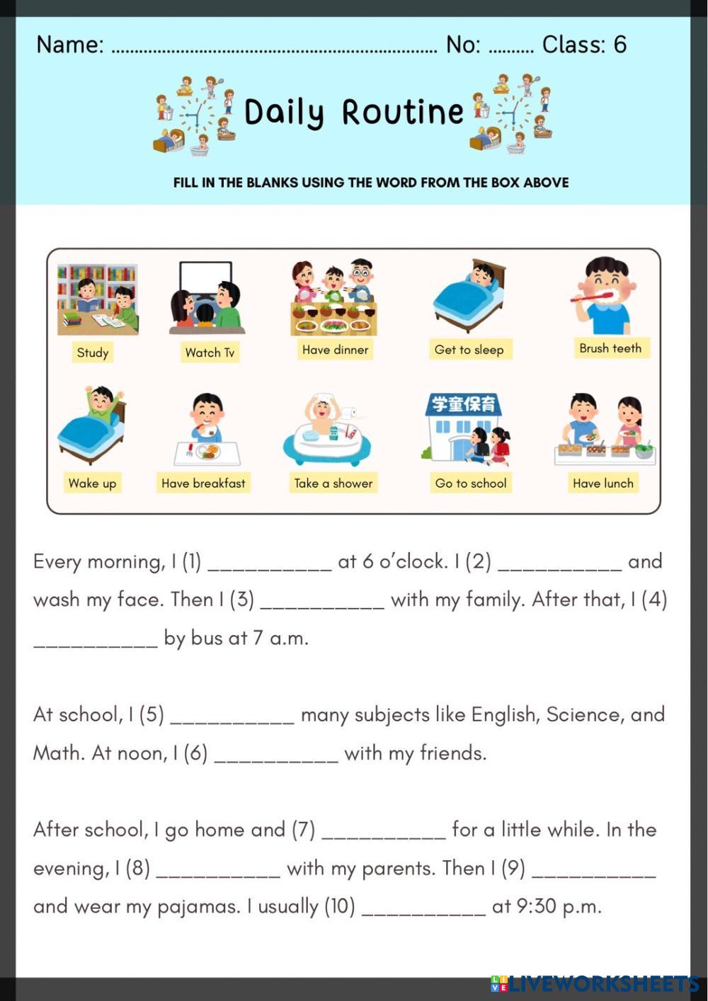Daily Routine | Language Arts Worksheets | 8195524