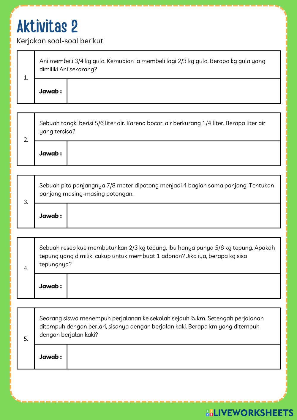 LKPD Operasi Bi Math Worksheets 8210827