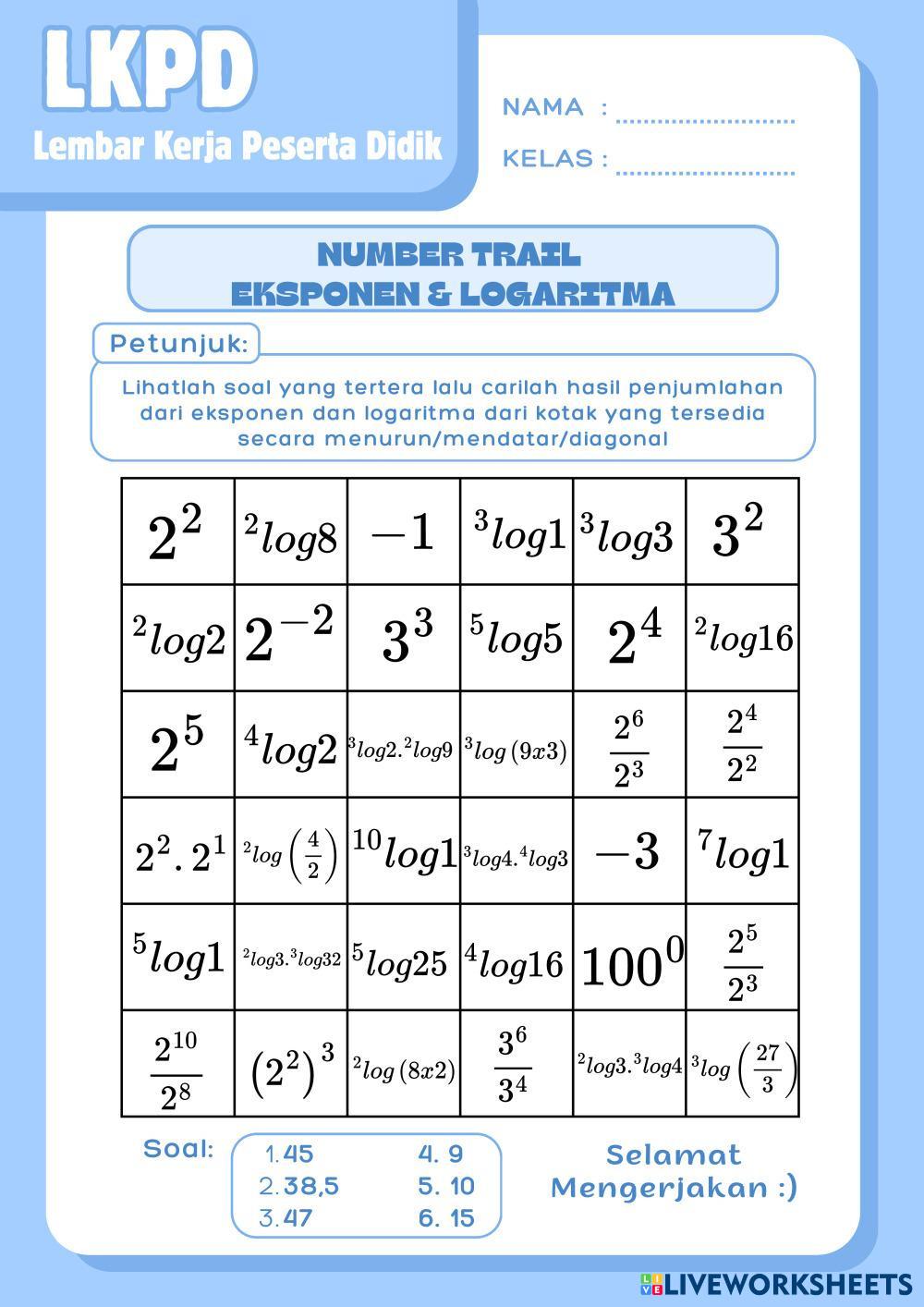 LKPD EKSPONEN D Math Worksheets 8210911