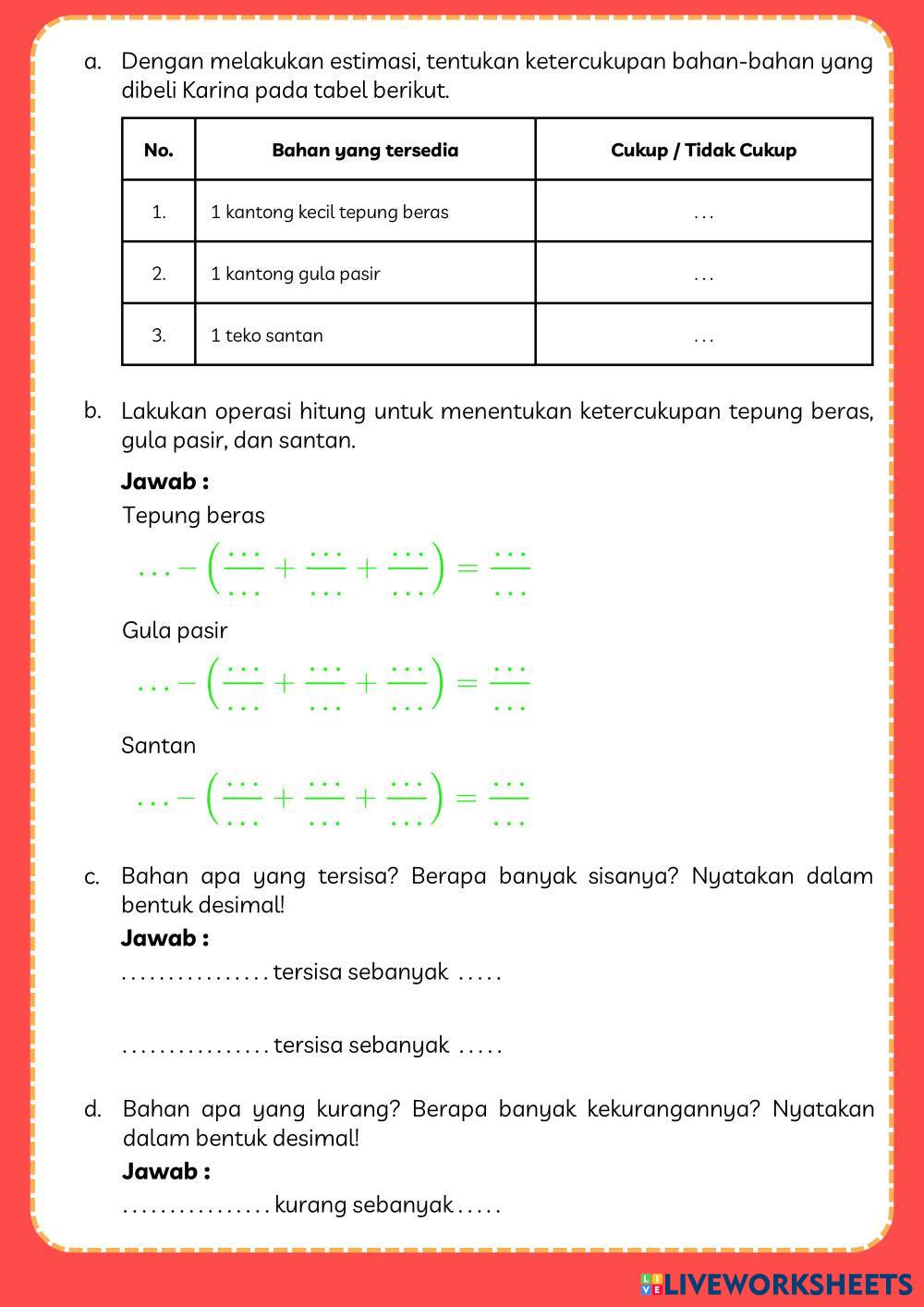 LKPD 4 Memecahk Math Worksheets 8212151