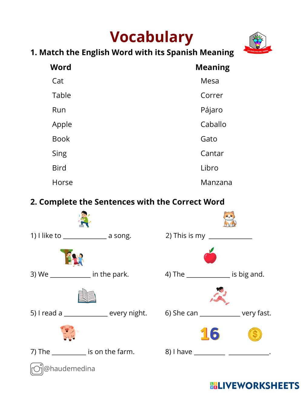 Vocabulary ESL Worksheets 8216182