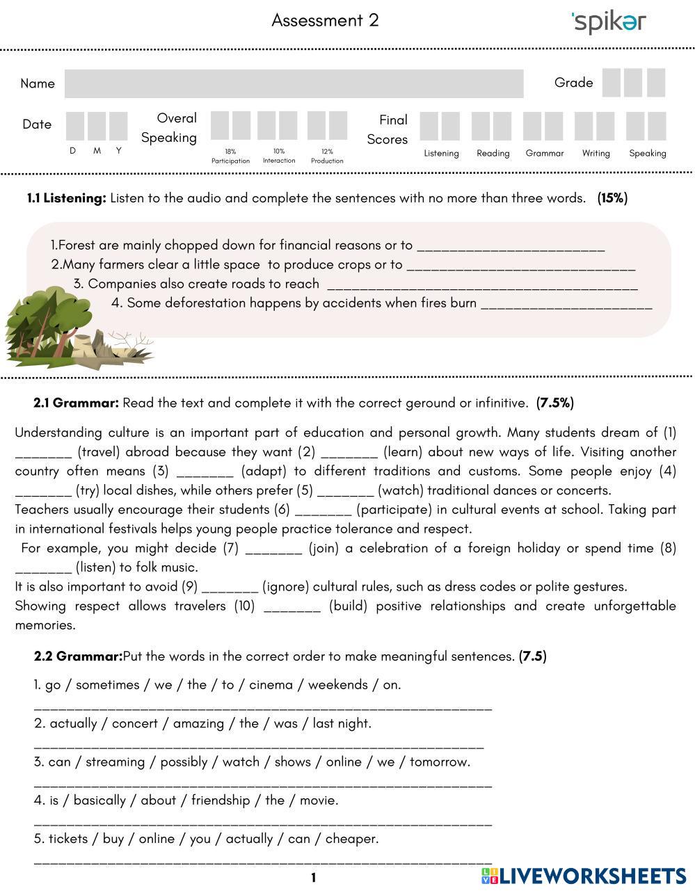 Assessment 2 B2 ESL Worksheets 8216200